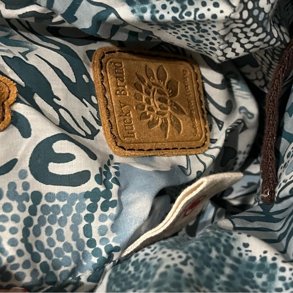 Lucky Brand Suedewood Fringe Beaded Bucket Style Crossbody Purse Y2K Vintage - Picture 5 of 5